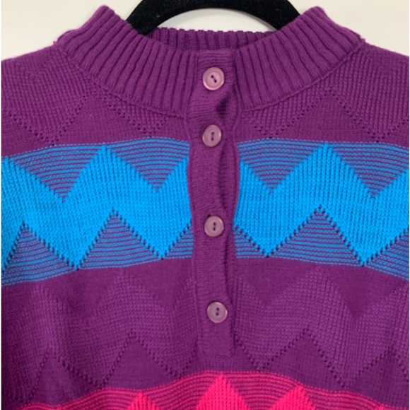 VTG Express Knit Zig Zag Grandpa Sweater Size Large Bright Retro Statement Cozy - Picture 14 of 15